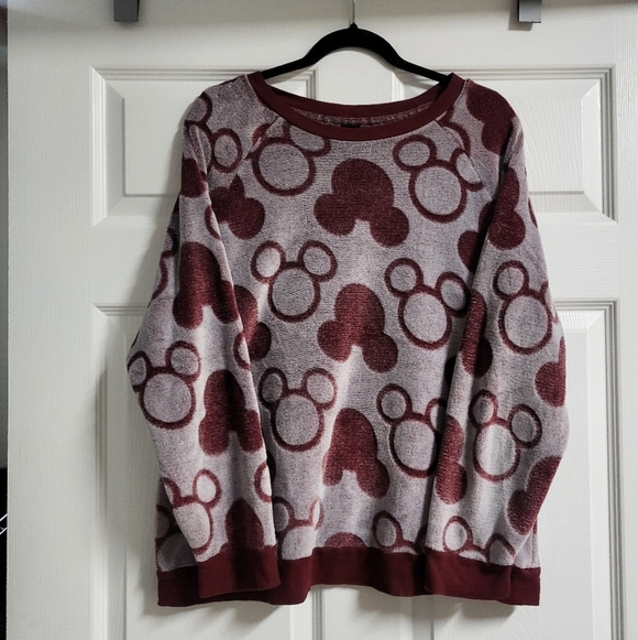 Disney Other - Disney Burgundy  Mickey Mouse Patterned Lounge Wear Terry Sweatshirt - Size L